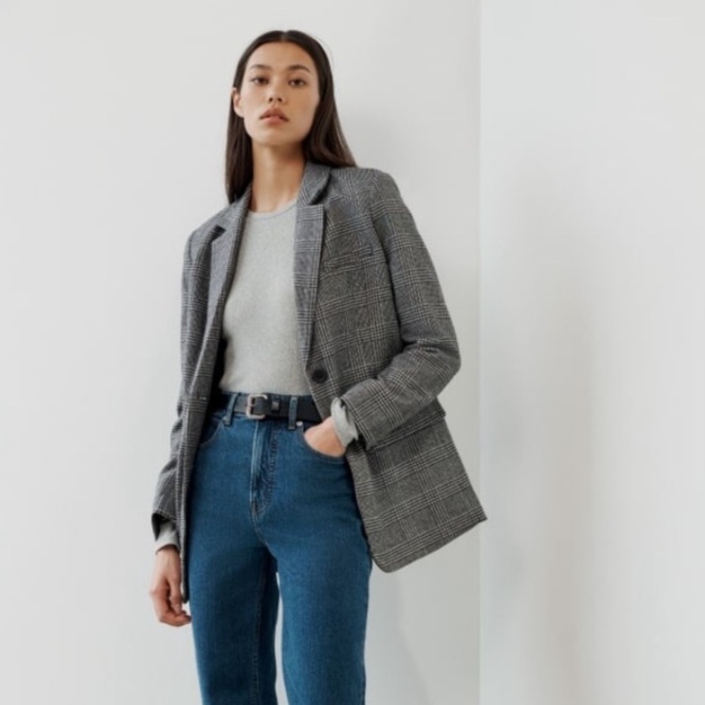 Everlane Oversized Glen Plaid Blazer in Wool Size 0